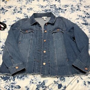 Denim Blue Jean Jacket with Button Accents